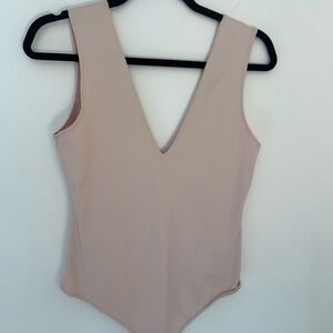 Free People Deep V-Neck Bodysuit - Soft Pink
